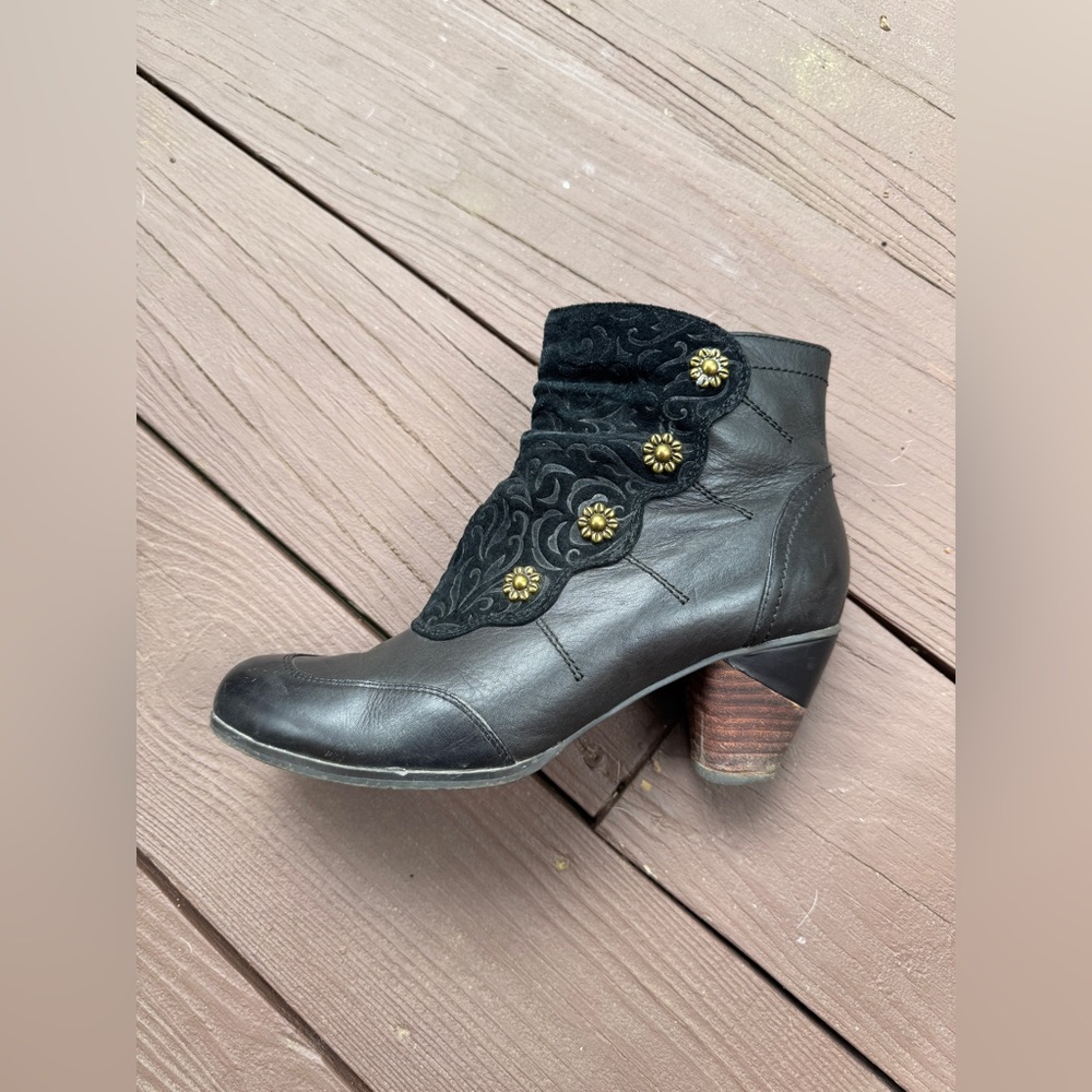 Spring Step L’Artiste Black Ankle Boots leather and embossed suede - Picture 9 of 11